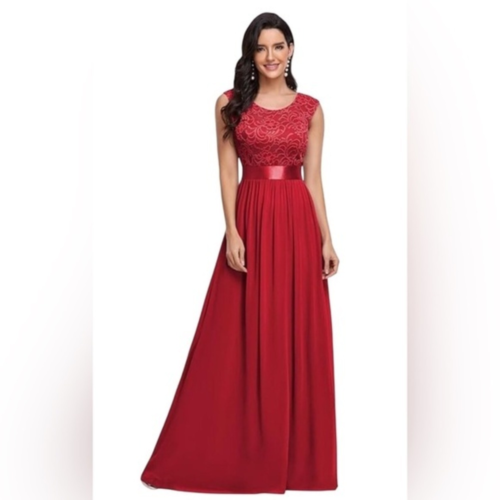 Elegant Red Lace Evening Gown
